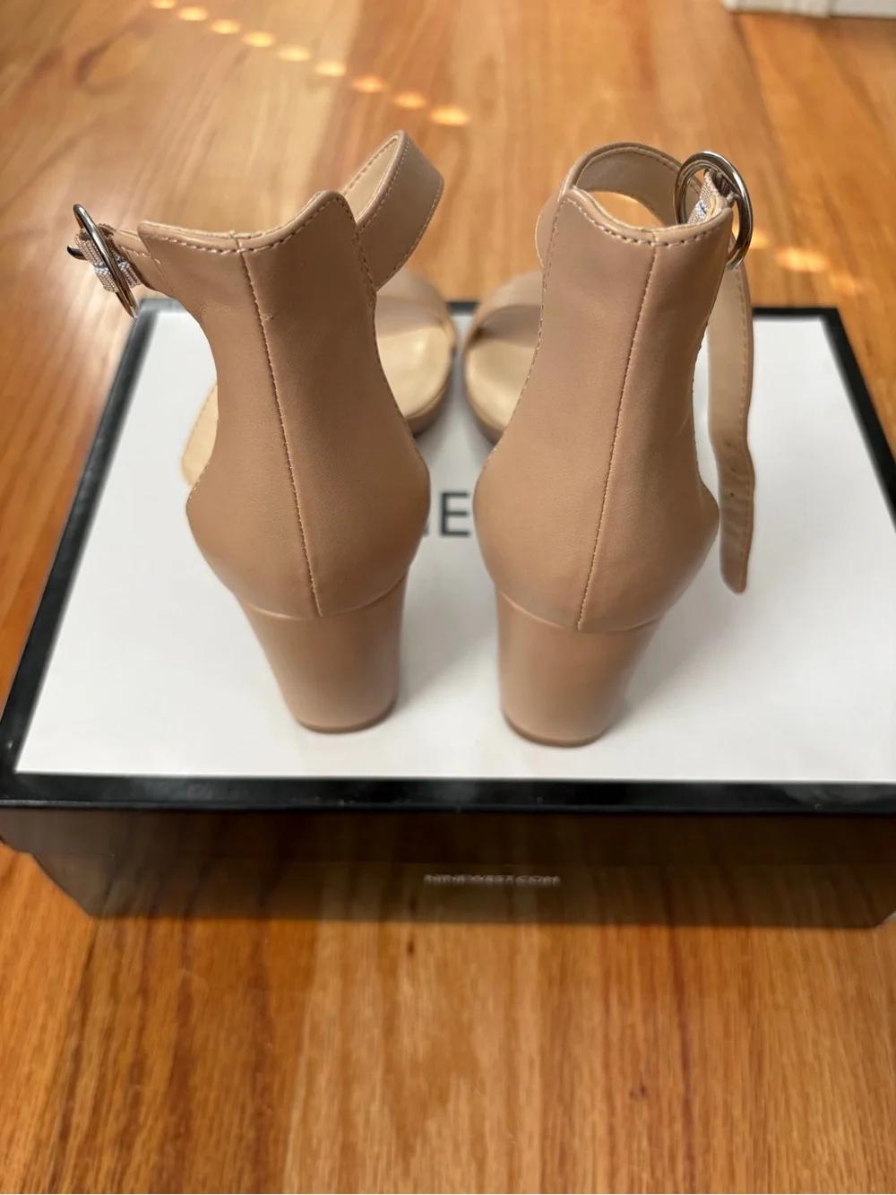 Nine West Beige Ankle-Strap Heeled Sandals